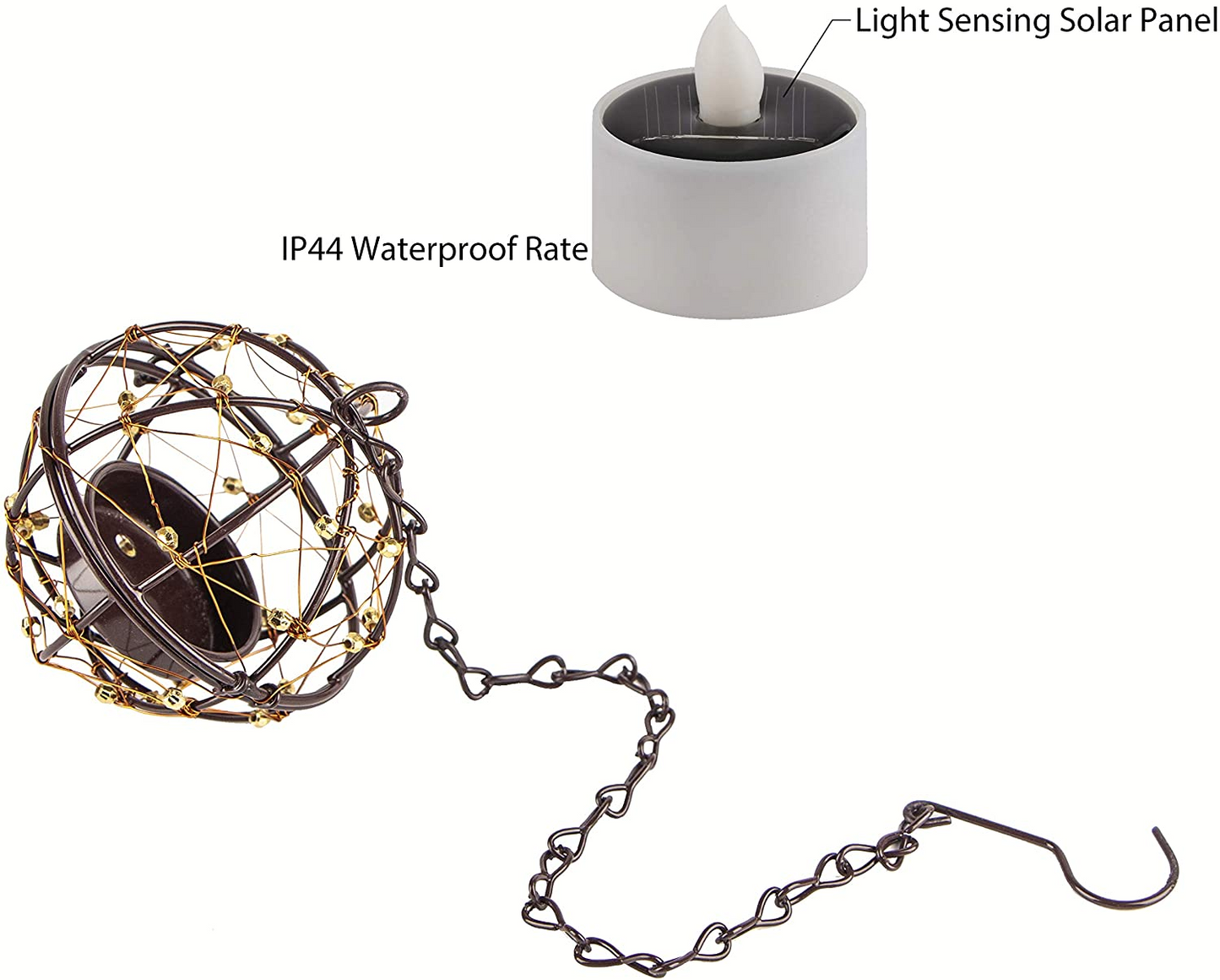 Hängande solcellslykta i koppar – LED-värmeljushållare för trädgård och balkong