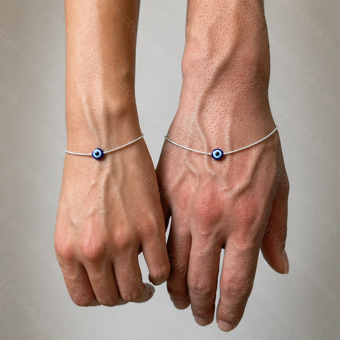 Amora Evil Eye Pararmbands‑Set | Silverpläterad | Justerbar