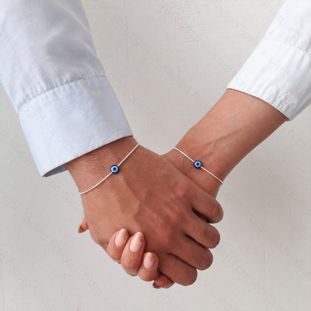 Amora Evil Eye Pararmbands‑Set | Silverpläterad | Justerbar
