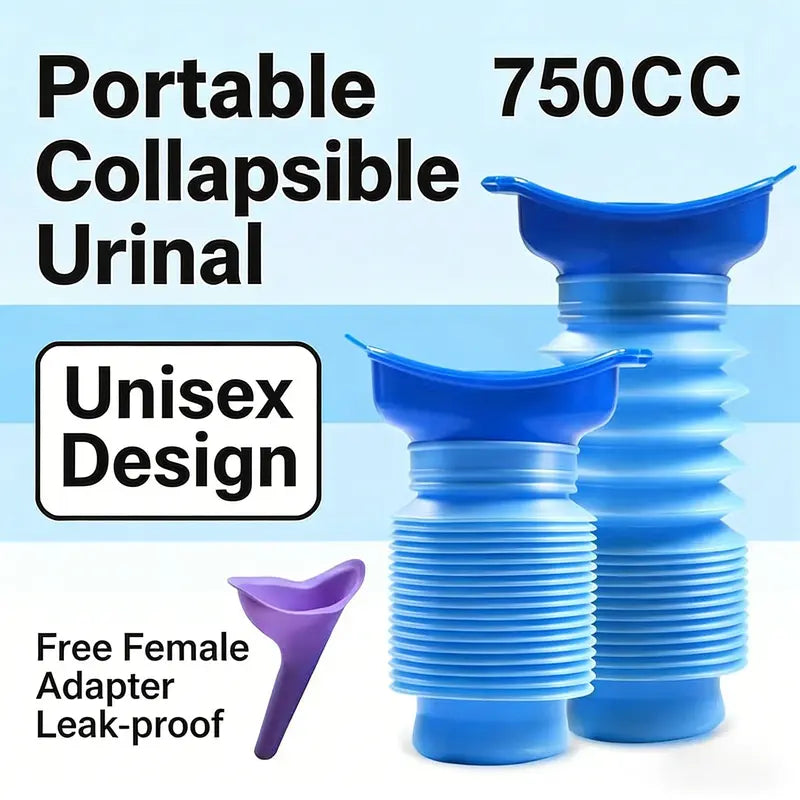 750ml Bärbar Urinal & Kissflaska för Bil | Unisex Mobil Toalett för Män och Kvinnor | Hopfällbar Resetoalett