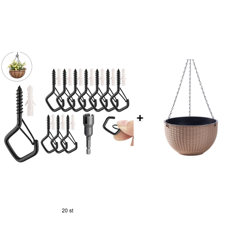 20 stk. Firkantede opphengskroker med kneppfunksjon - Bonsai-kroker med sikkerhetslås