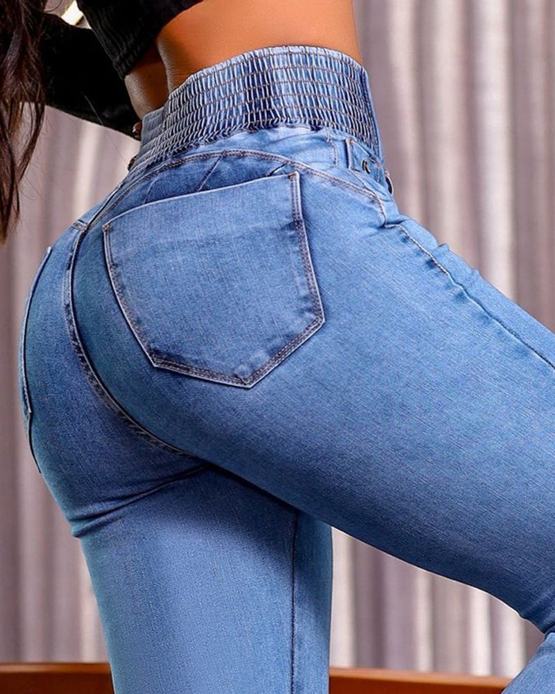 Curvy Skinny Flare-Jeans med Hög Midja | Formande & Stretchiga