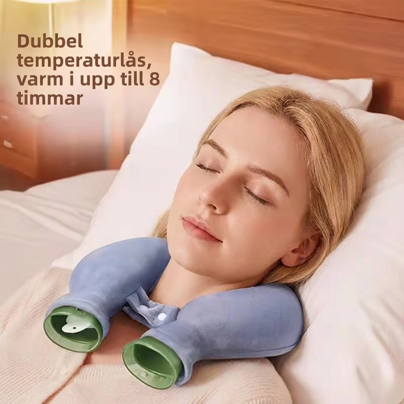 🔥 U-formet hengende varmtvannsflaske med mykt fleecetrekk ❄ Multifunksjonell pleie for nakke og skuldre med varme/kuldebehandling 🌟 