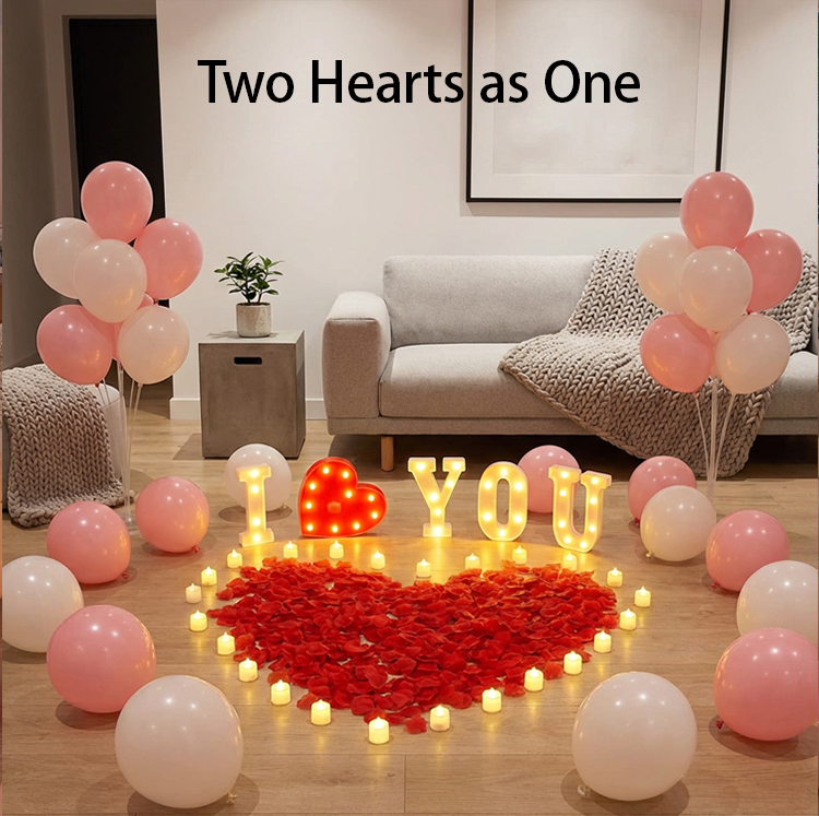 «I ❤️ U» overraskelsesfrierisett – LED-bokstaver, hjerteformede kronblader og ballongsett for romantiske innendørs forlovelsesoverraskelser.