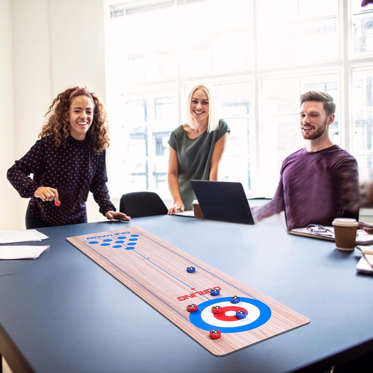 3-i-1 Bordsspel: Curling, Bowling & Shuffleboard