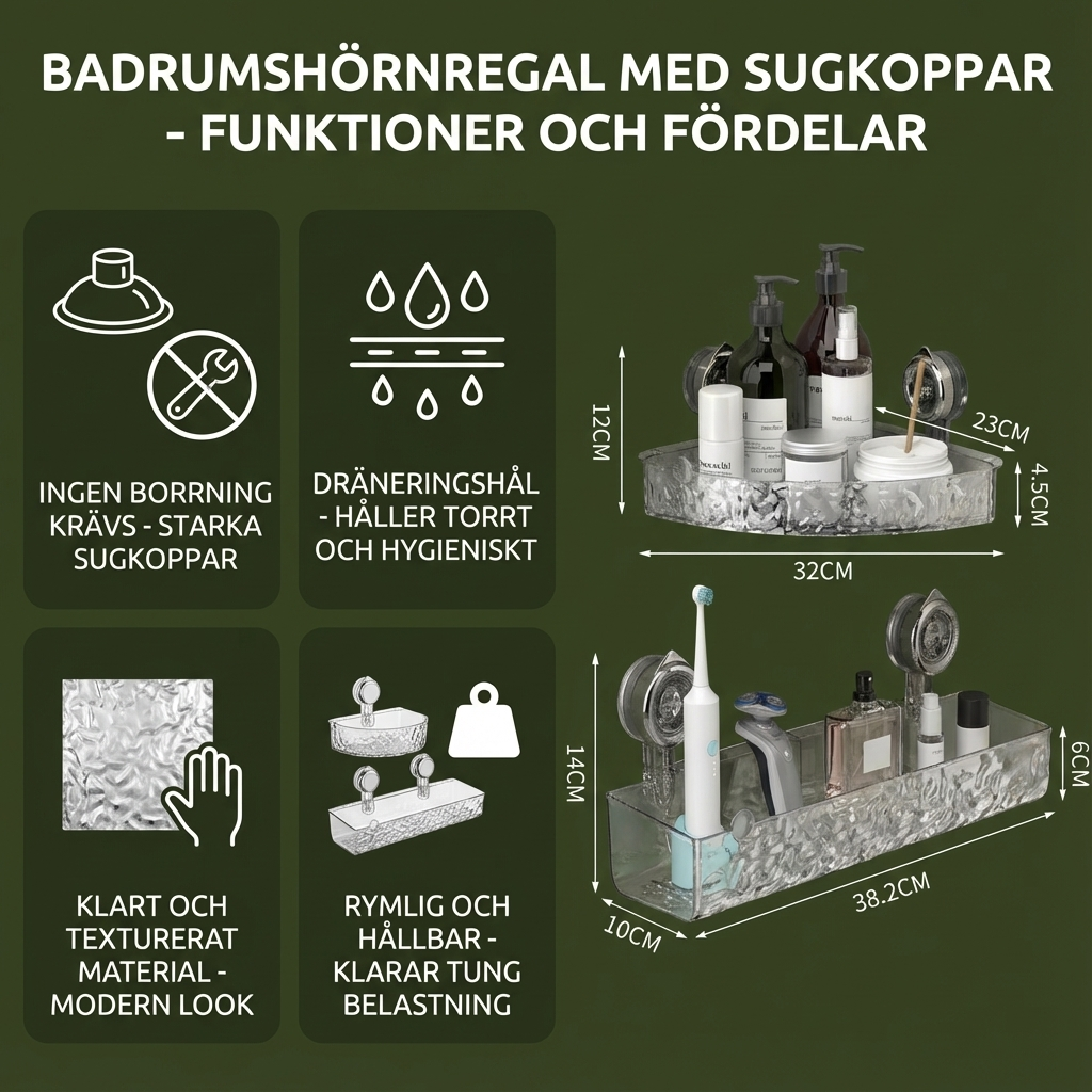Baderomshjørnehylle med sugekopper