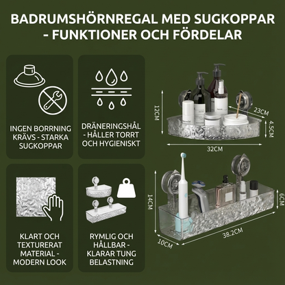 Baderomshjørnehylle med sugekopper