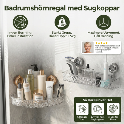 Baderomshjørnehylle med sugekopper