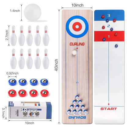 3-i-1 Bordsspel: Curling, Bowling & Shuffleboard