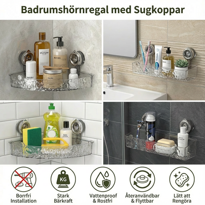 Baderomshjørnehylle med sugekopper