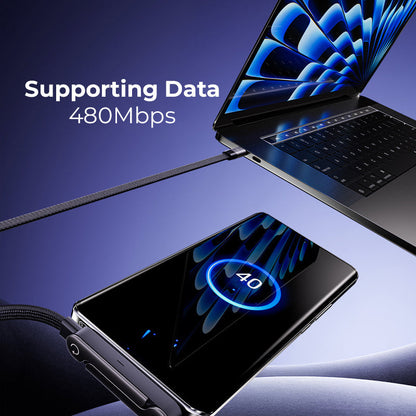 ⚡2-i-1 usynlig ladekabelholder – 240W hurtigladekabel med innebygd telefonstativ