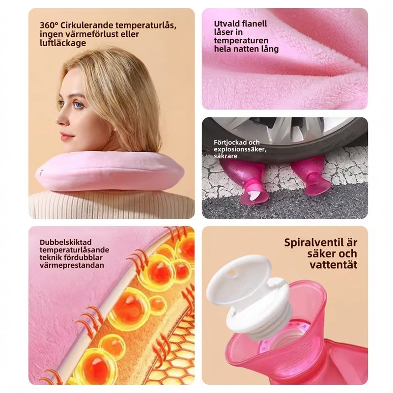 🔥 U-formet hengende varmtvannsflaske med mykt fleecetrekk ❄ Multifunksjonell pleie for nakke og skuldre med varme/kuldebehandling 🌟 