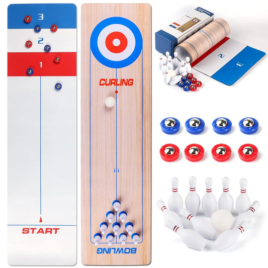 3-i-1 bordspill: Curling, bowling og shuffleboard