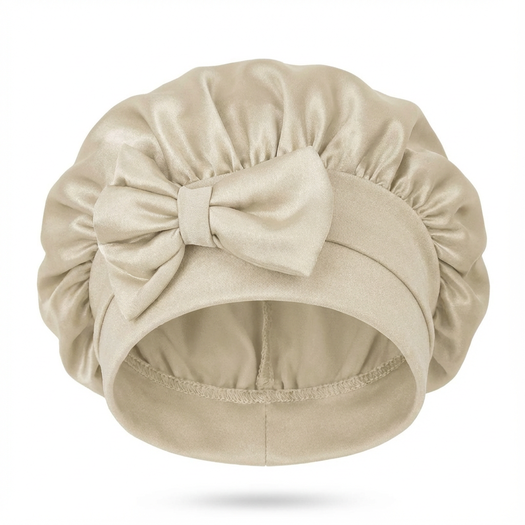 Mulberry silk bonnet that reduces frizz &amp; preserves hair moisture overnight 