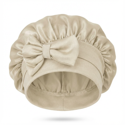 Mulberry silk bonnet that reduces frizz &amp; preserves hair moisture overnight 