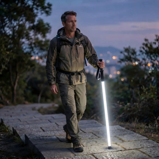 Laser Saber‑stil vandringsstavar – LED‑belysta, vattentäta aluminiumstavar för nattvandring, camping och nödsituationer