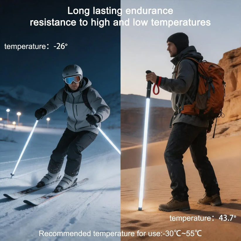 Lasersabel-stil turstaver – LED-belyste, vanntette aluminiumstaver for nattvandring, camping og nødsituasjoner
