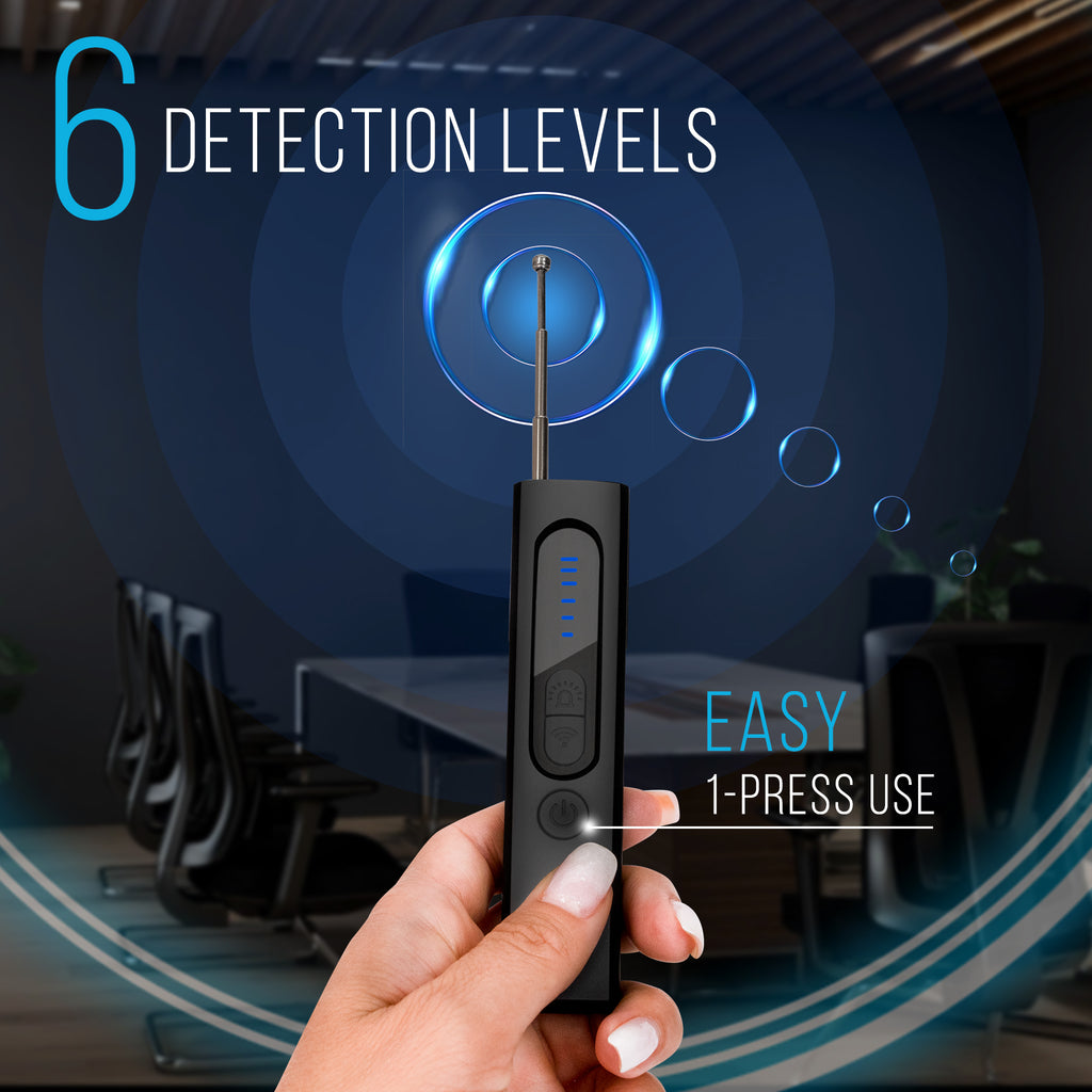 Detektor for skjult kamera (Profesjonell modell med innebygd deteksjon av RF-signaler og GPS-sporere)