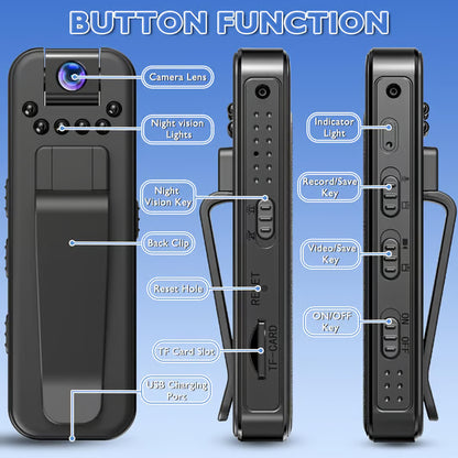 🔥 HD 1080P oppladbart mini-kroppskamera med nattsyn og roterbart objektiv 📷 