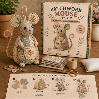 🐭🧵 DIY-kit: Lapptäcksmus / Sy din egen mus i patchwork