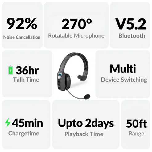 Brusreducerande Bluetooth-headset (36 timmars taltid)