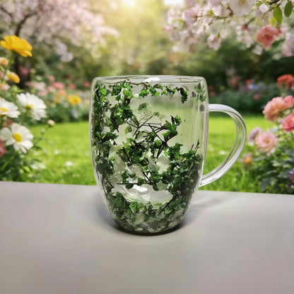 🌸🌿 Begränsad upplaga 2026 | Dubbelväggig Glasmugg med Flerfärgade Blommor, 350 ml