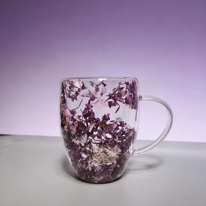 🌸🌿 Begränsad upplaga 2026 | Dubbelväggig Glasmugg med Flerfärgade Blommor, 350 ml