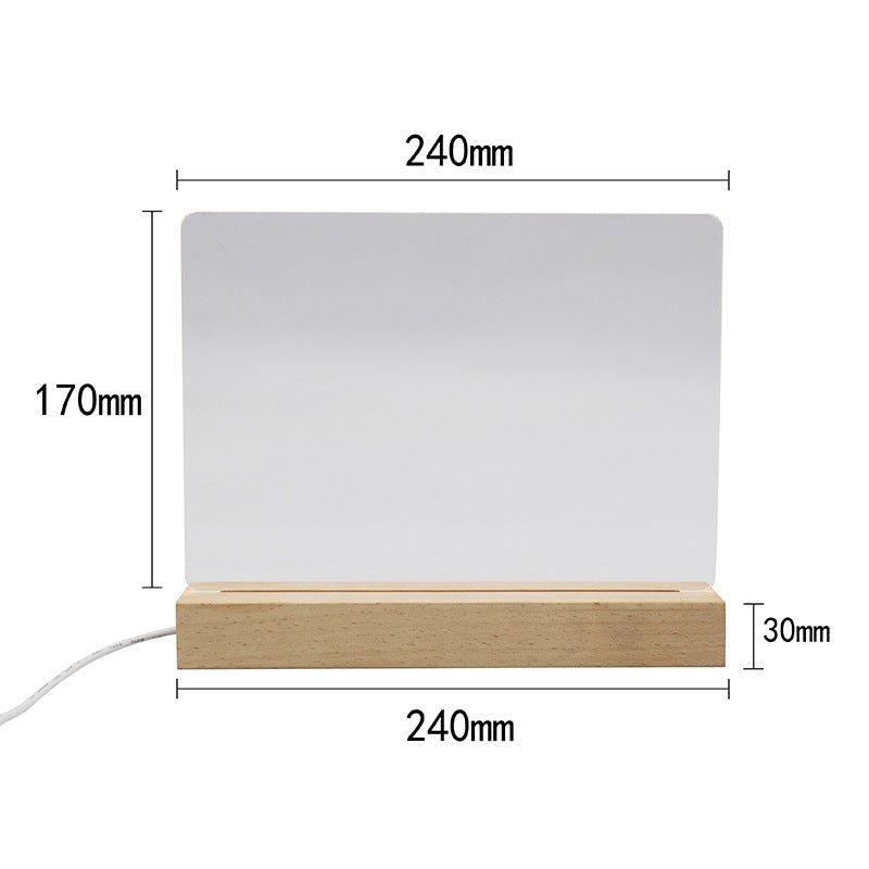 3D LED-nattlampe med ugravert akrylplate og base i bøketre (varmhvitt lys)