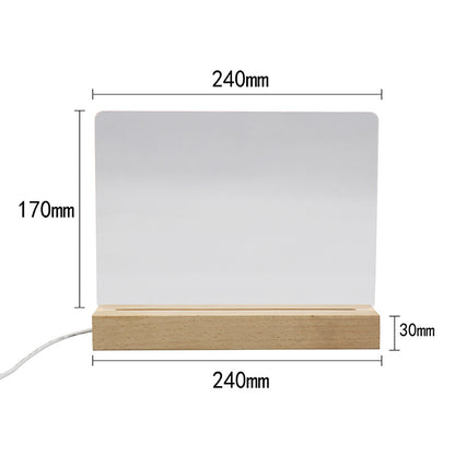 3D LED-nattlampe med ugravert akrylplate og base i bøketre (varmhvitt lys)