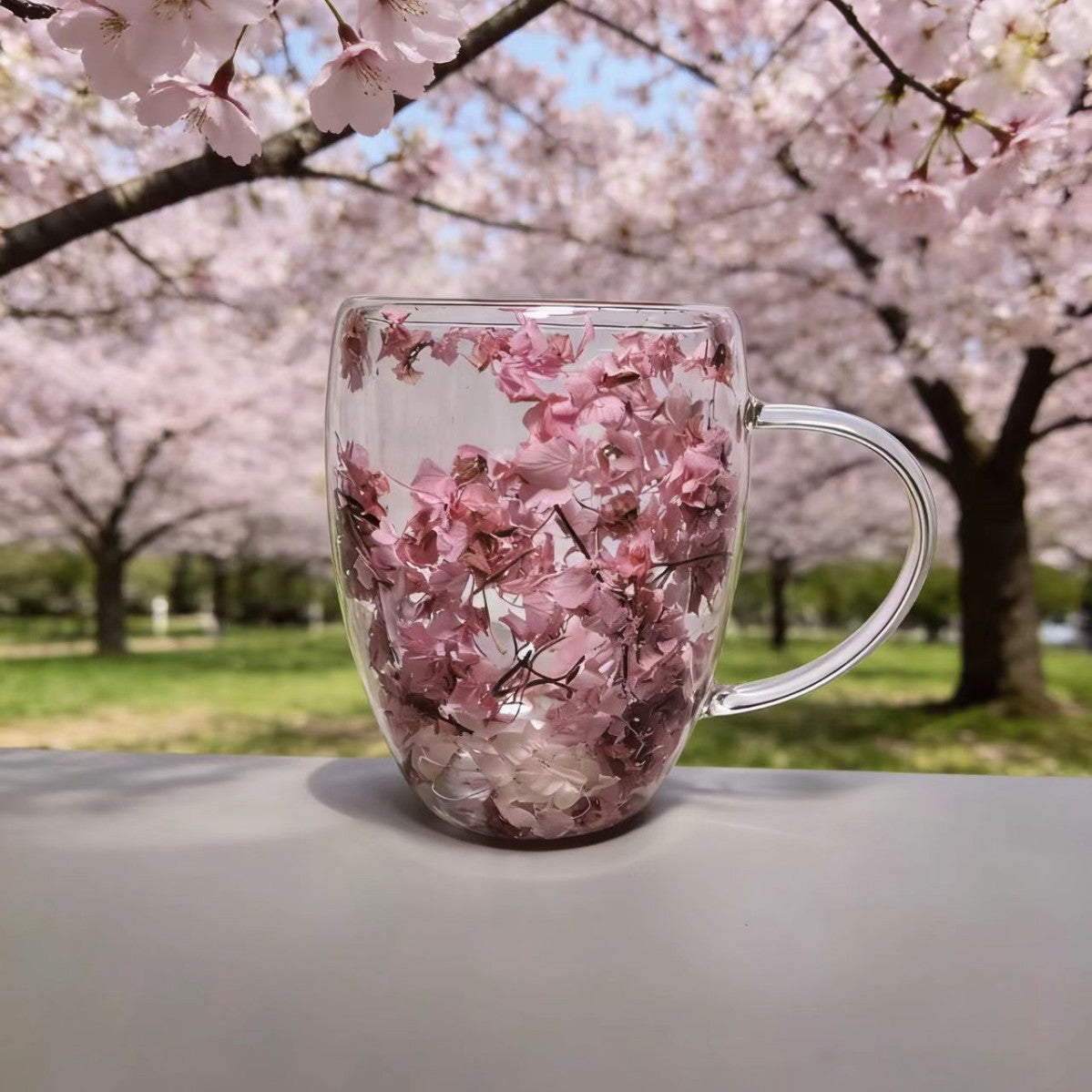 🌸🌿 Begränsad upplaga 2026 | Dubbelväggig Glasmugg med Flerfärgade Blommor, 350 ml