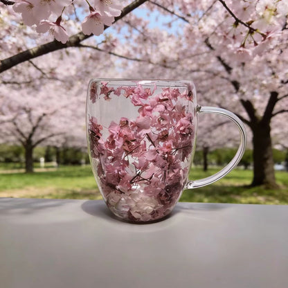 🌸🌿 Begränsad upplaga 2026 | Dubbelväggig Glasmugg med Flerfärgade Blommor, 350 ml