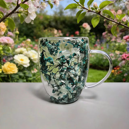 🌸🌿 Begränsad upplaga 2026 | Dubbelväggig Glasmugg med Flerfärgade Blommor, 350 ml