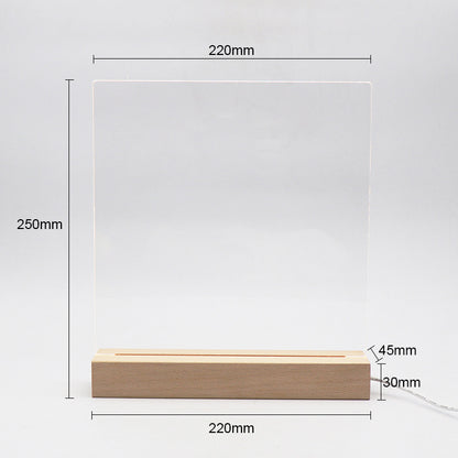 3D LED-nattlampe med ugravert akrylplate og base i bøketre (varmhvitt lys)