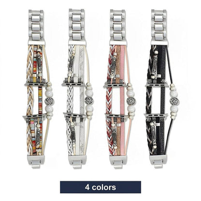 Blomdekor Läderarmband kompatibelt med Apple Watch – Boho Multilager