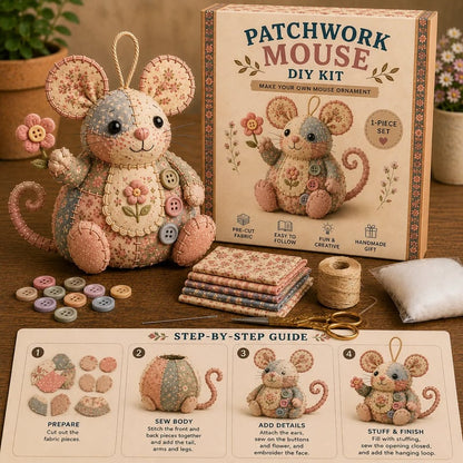 🐭🧵 DIY-kit: Lapptäcksmus / Sy din egen mus i patchwork