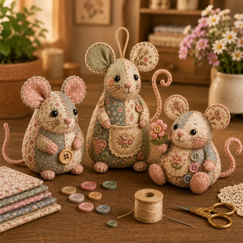 🐭🧵 DIY-kit: Lapptäcksmus / Sy din egen mus i patchwork