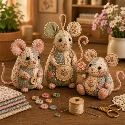 🐭🧵 DIY-kit: Lapptäcksmus / Sy din egen mus i patchwork