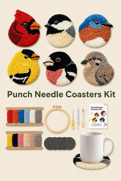 🔥 SISTE DAG 50 % RABATT – 🧵 Punch Needle-sett for nybegynnere: DIY Fugleunderlegg🐦