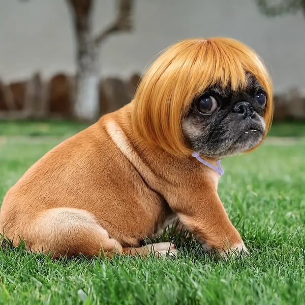 🎁 Sista dagen – Köp 1 få 1 gratis! 🔥 Söt kort hårperuk med hårband för hundar och katter – rolig accessoar för husdjur