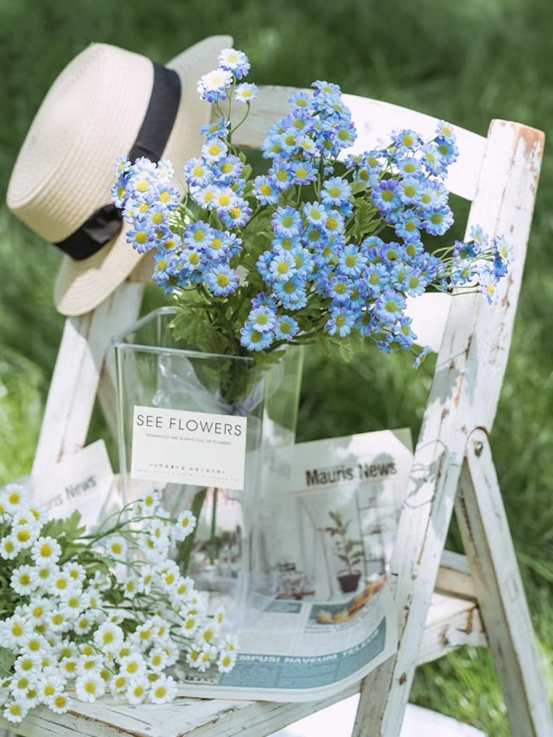 Konstgjord kamomill, 55 cm vita konstgjorda prästkragar – Faux-blommor för hem, kök och bröllopsdekoration