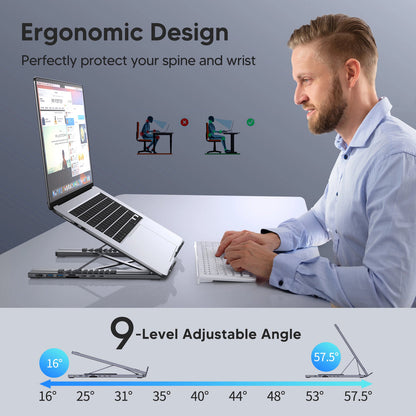 ⚡ 2-i-1 USB-C-dockningsstation & laptopstativ – 8 portar, 4K HDMI & justerbar höjd för ökad produktivitet 🖥️