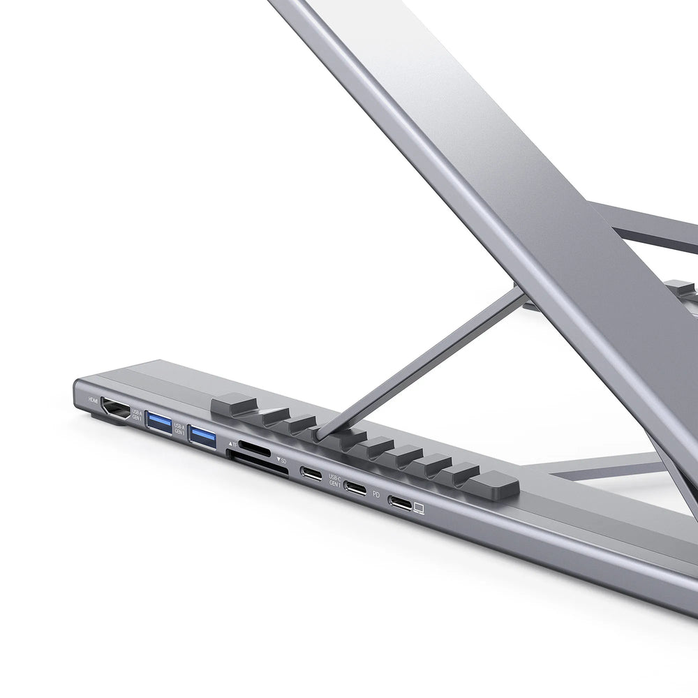 ⚡ 2-i-1 USB-C-dockningsstation & laptopstativ – 8 portar, 4K HDMI & justerbar höjd för ökad produktivitet 🖥️