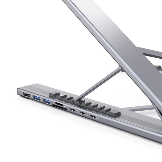 ⚡ 2-i-1 USB-C-dockningsstation & laptopstativ – 8 portar, 4K HDMI & justerbar höjd för ökad produktivitet 🖥️