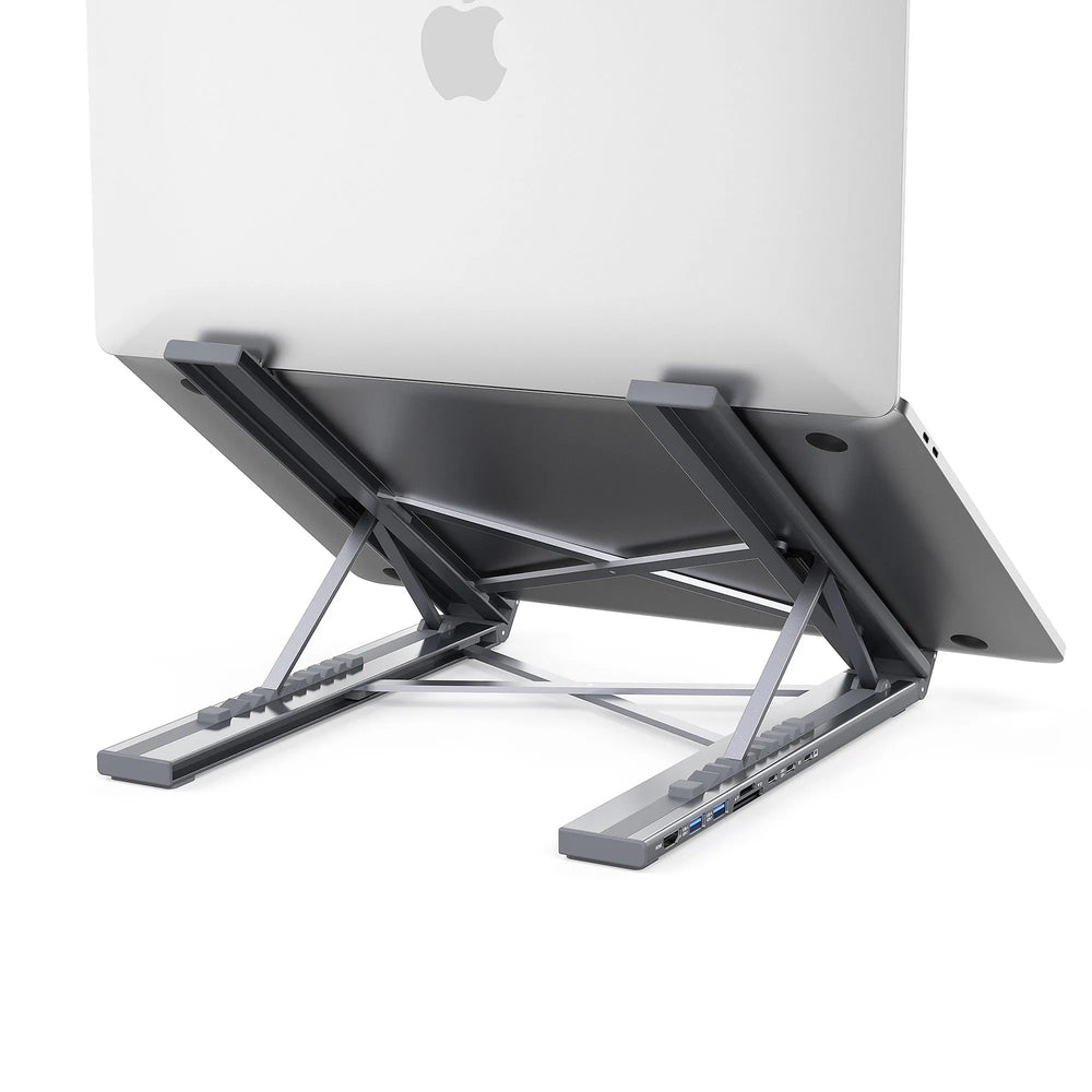 ⚡ 2-i-1 USB-C-dockningsstation & laptopstativ – 8 portar, 4K HDMI & justerbar höjd för ökad produktivitet 🖥️