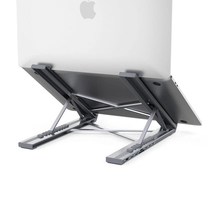 ⚡ 2-i-1 USB-C-dockningsstation & laptopstativ – 8 portar, 4K HDMI & justerbar höjd för ökad produktivitet 🖥️